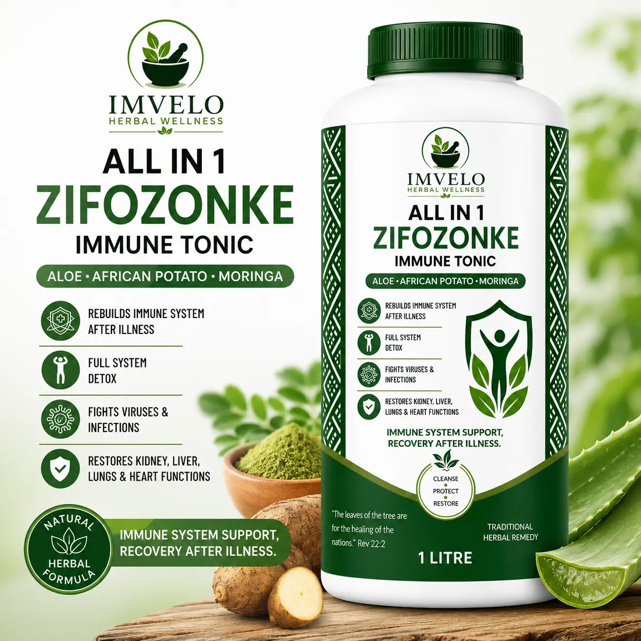 All In 1 Zifozonke Immune Rebuilder Booster Tonic 1L – Aloe Vera, African Potato & Moringa - Image 3