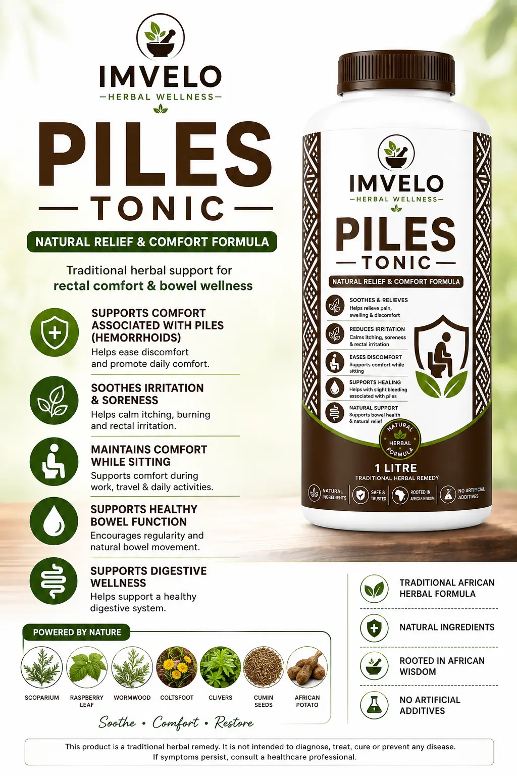 Imvelo Piles & Hemorrhoids Herbal Tonic 1 Litre - Image 2
